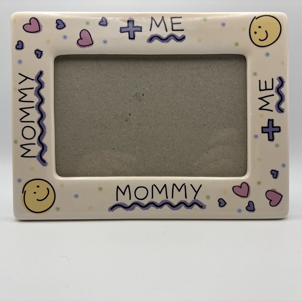 Vtg Mommy + Me Crayon Art Ceramic Frame Hearts Smiley Faces